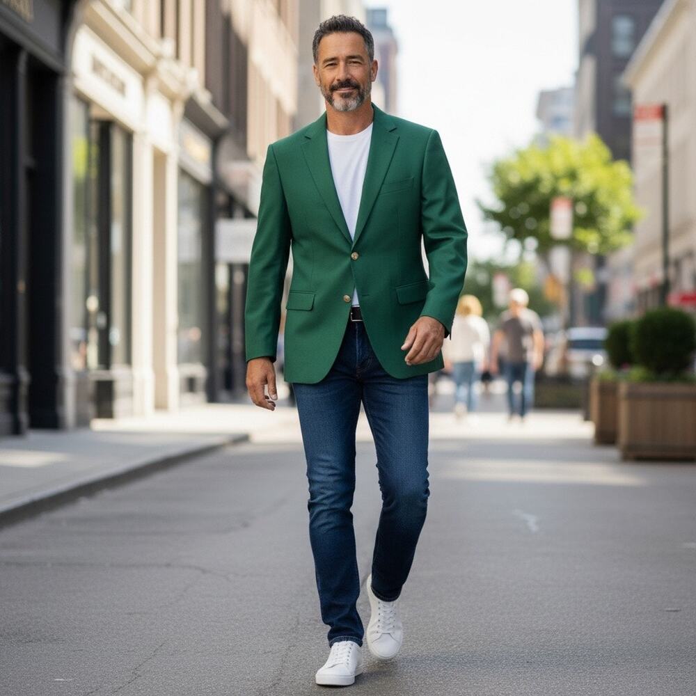 Vintage Hardwick Clothes Blazer Mens Green Gold Button Single Breasted Size 42R - Picture 2 of 9